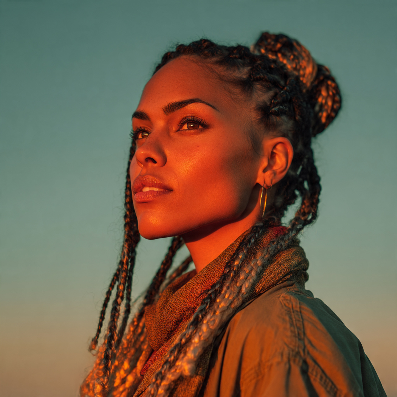 an attractive women with calico hair with 6