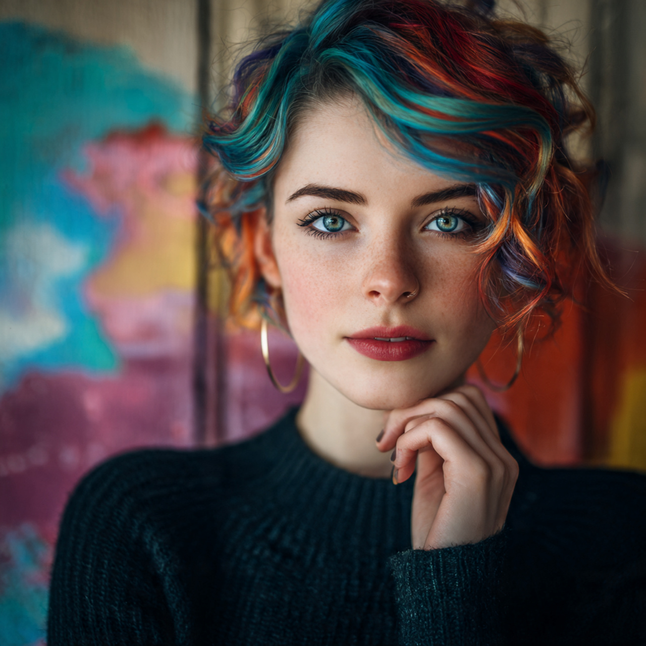 an attractive women with cool calico hair