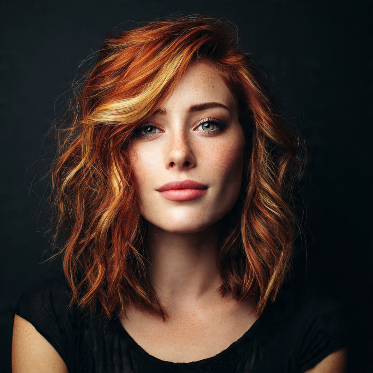 an attractive women with copper and auburn