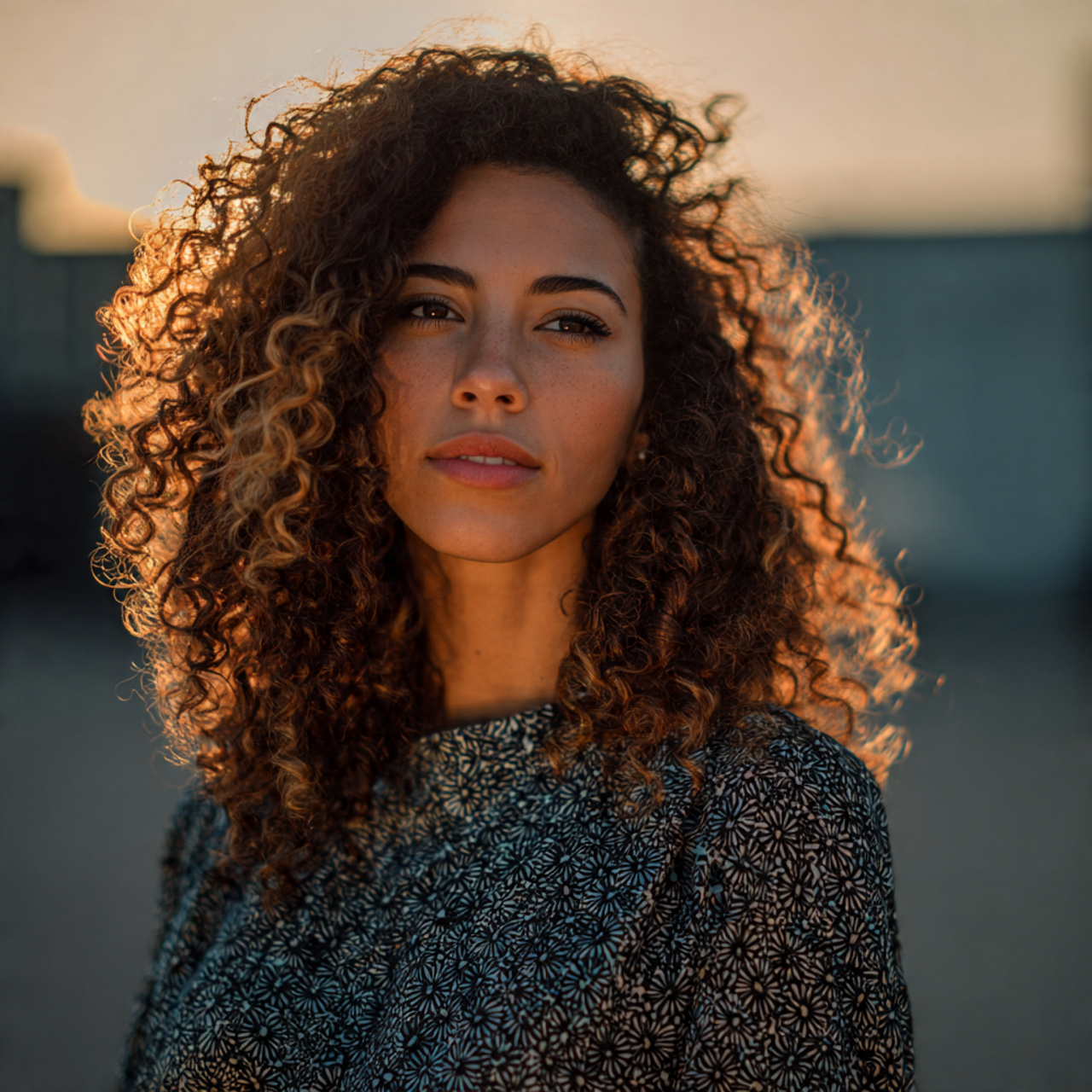 an attractive women with curly calico hair