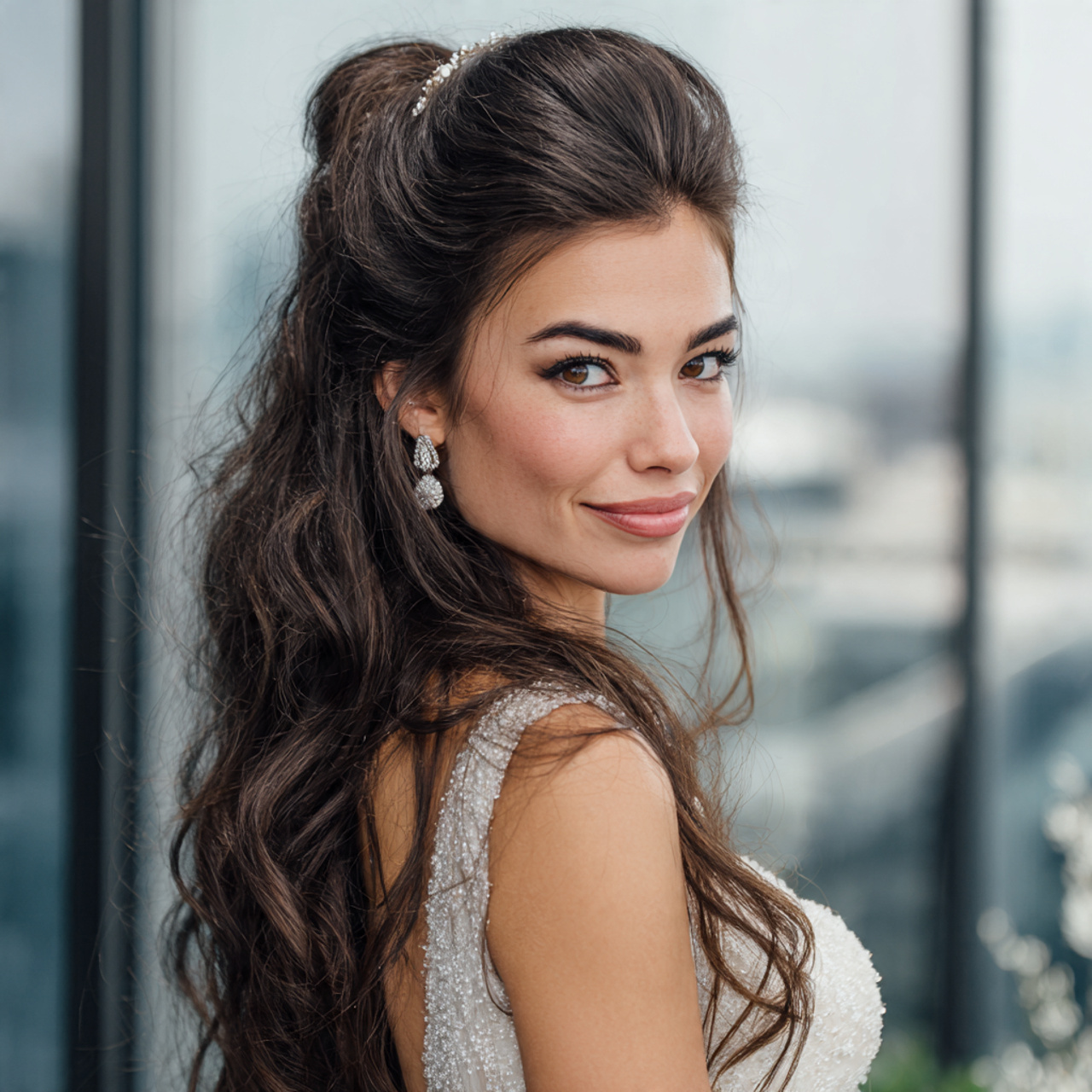 an attractive women with half up waves