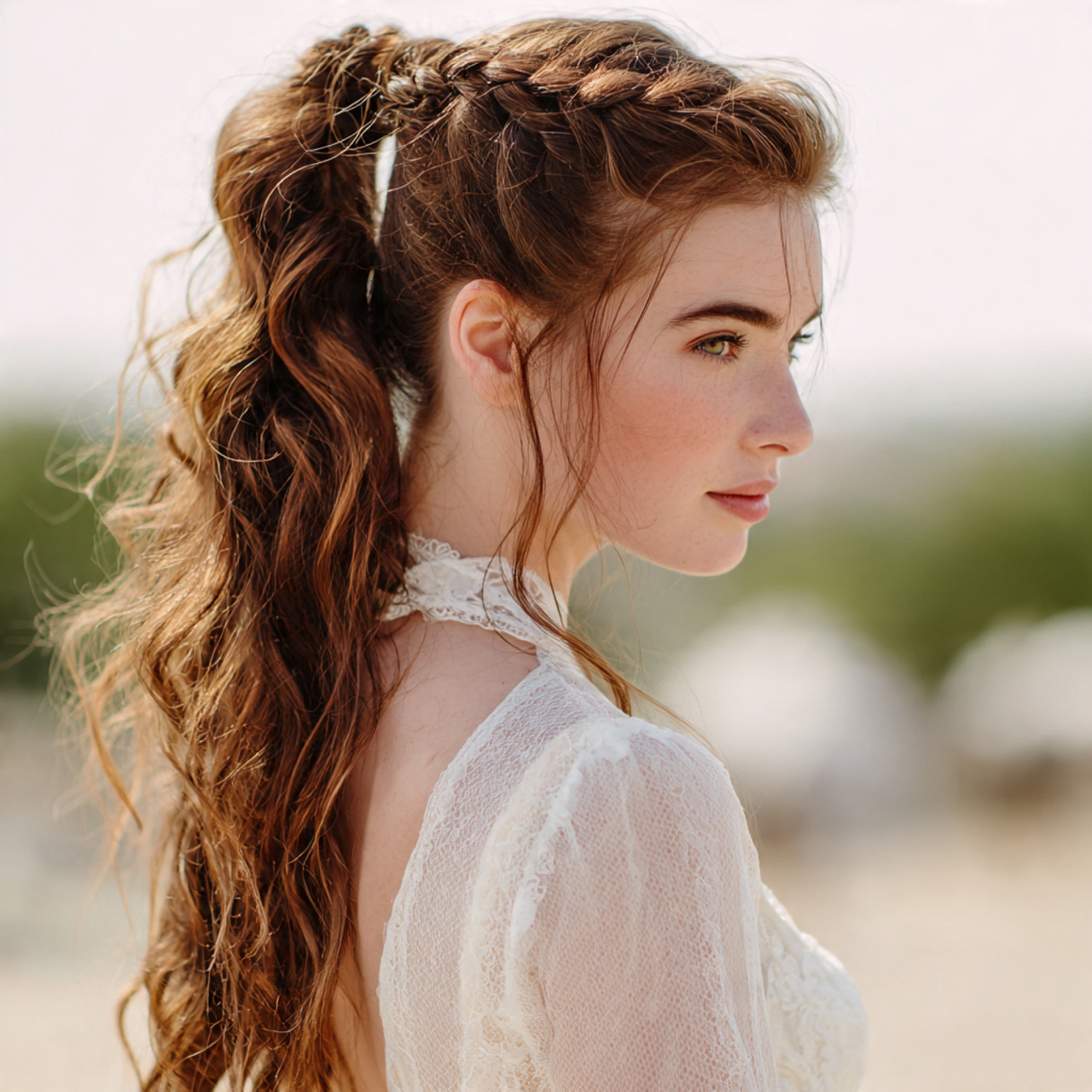 an attractive women with long braided ponytail
