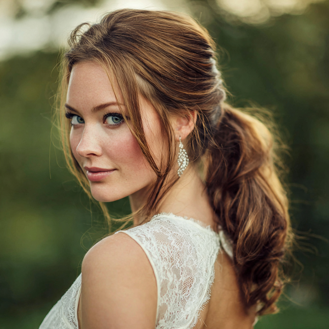 an attractive women with low ponytail with 2