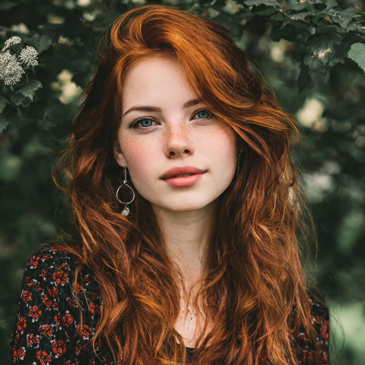 an attractive women with natural red calico