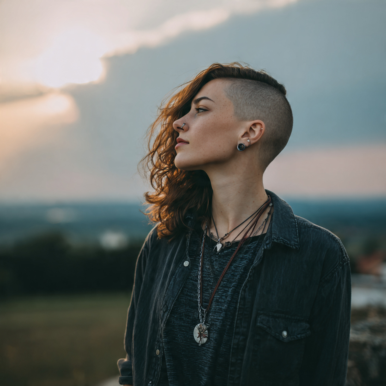 an attractive women with shaved sides with