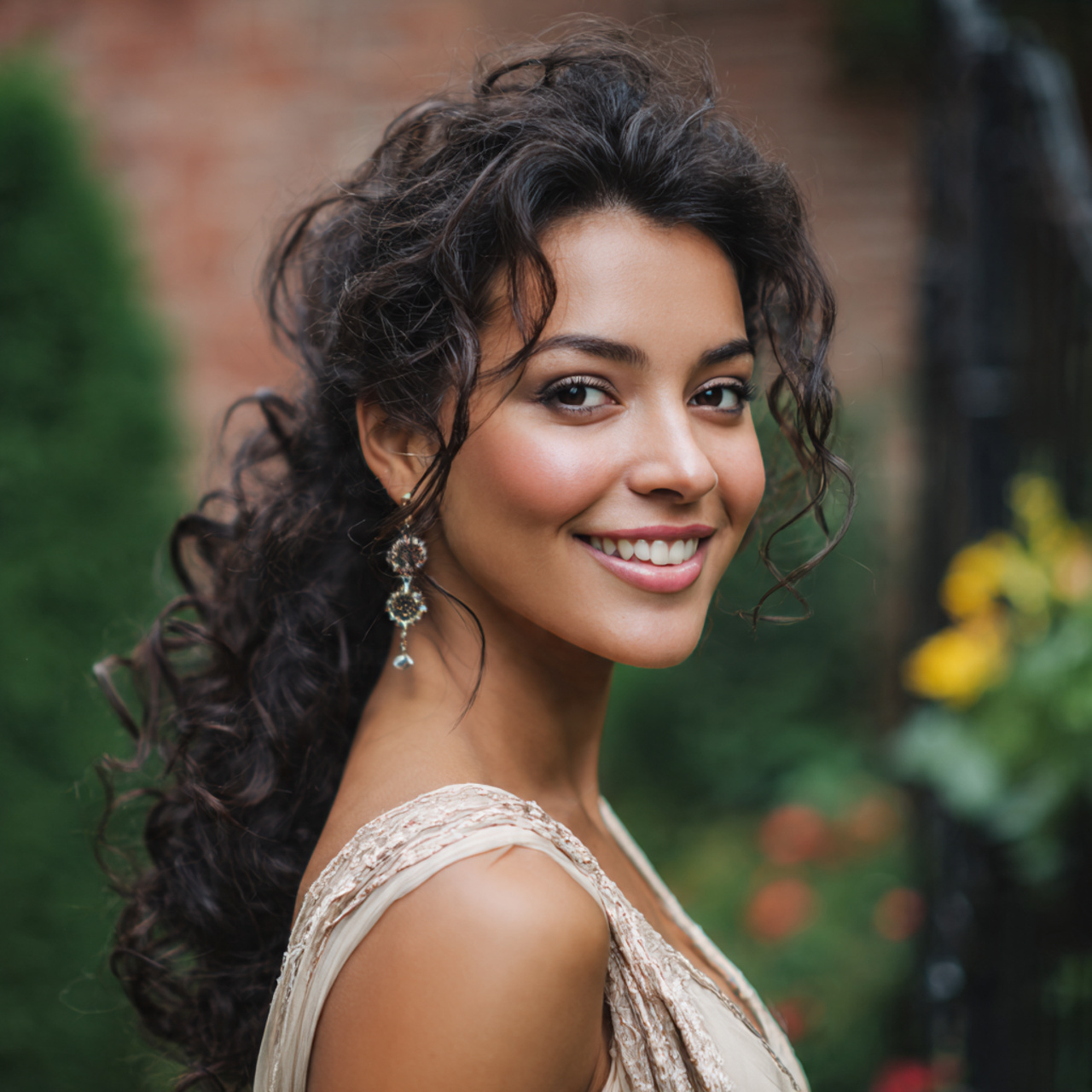 an attractive women with side swept curls 1