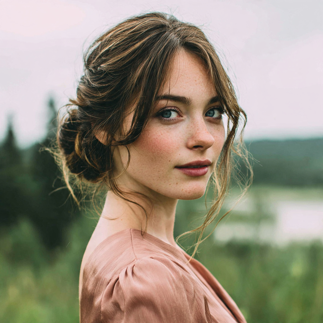 an attractive women with soft low bun 1