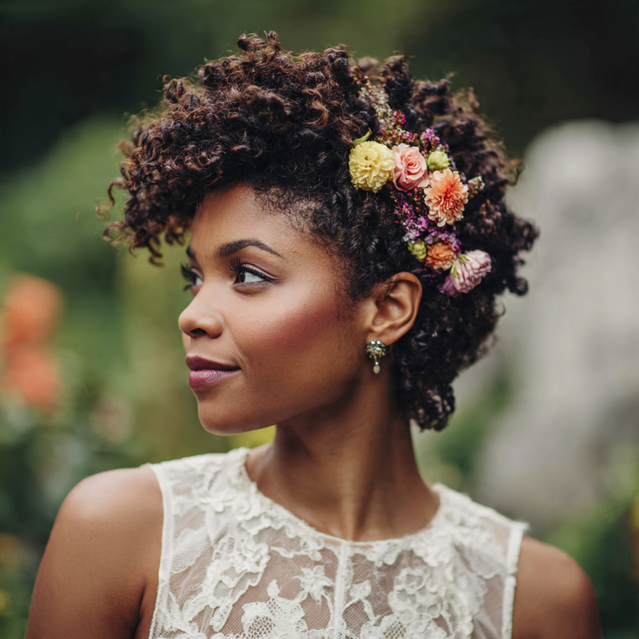 an attractive women with the curly frohawk