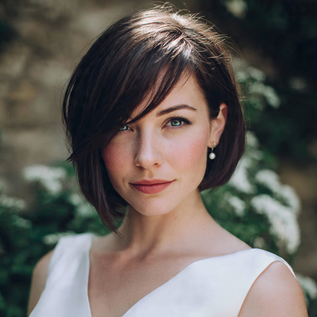 an attractive women with the sleek side swept