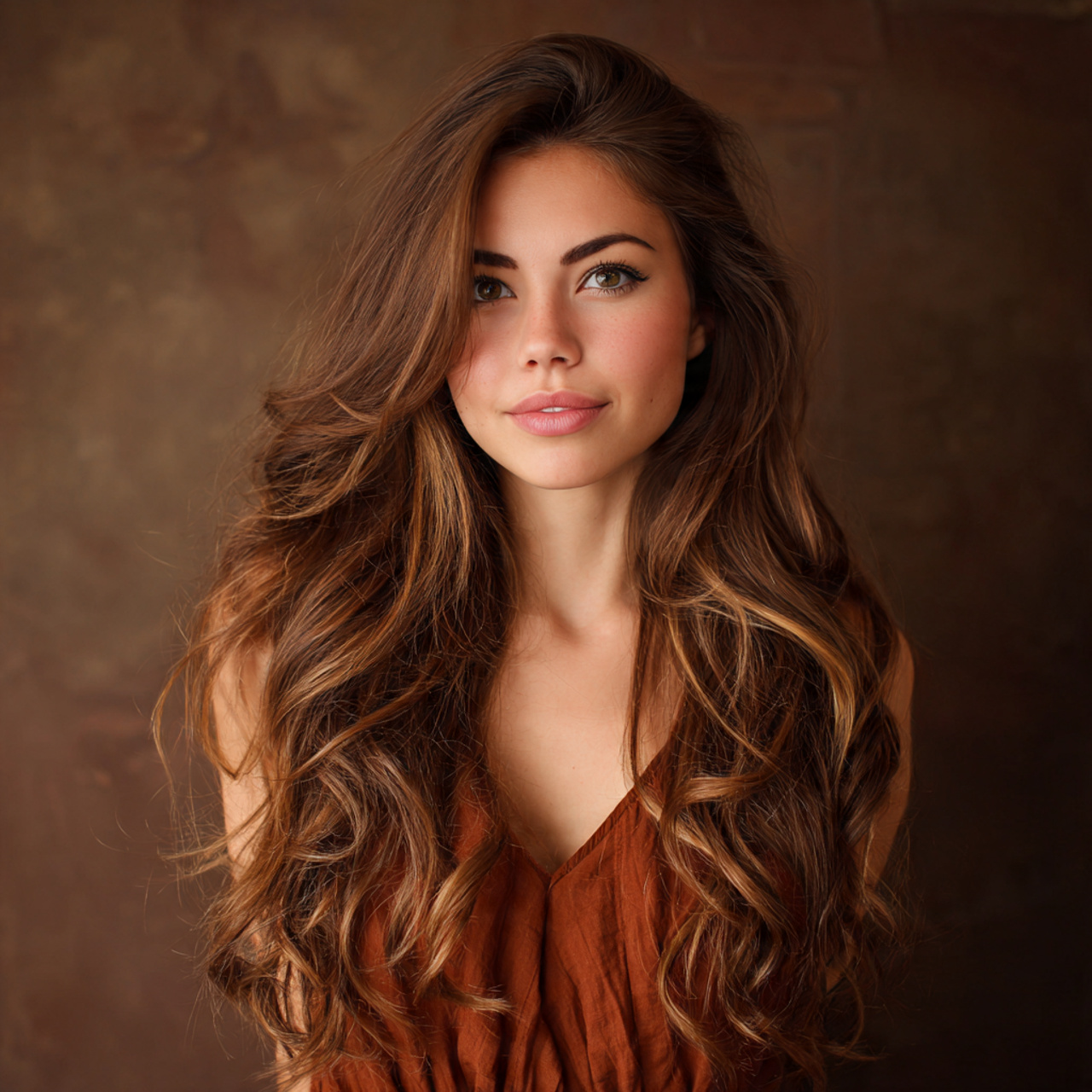 an attractive women with warm calico hair