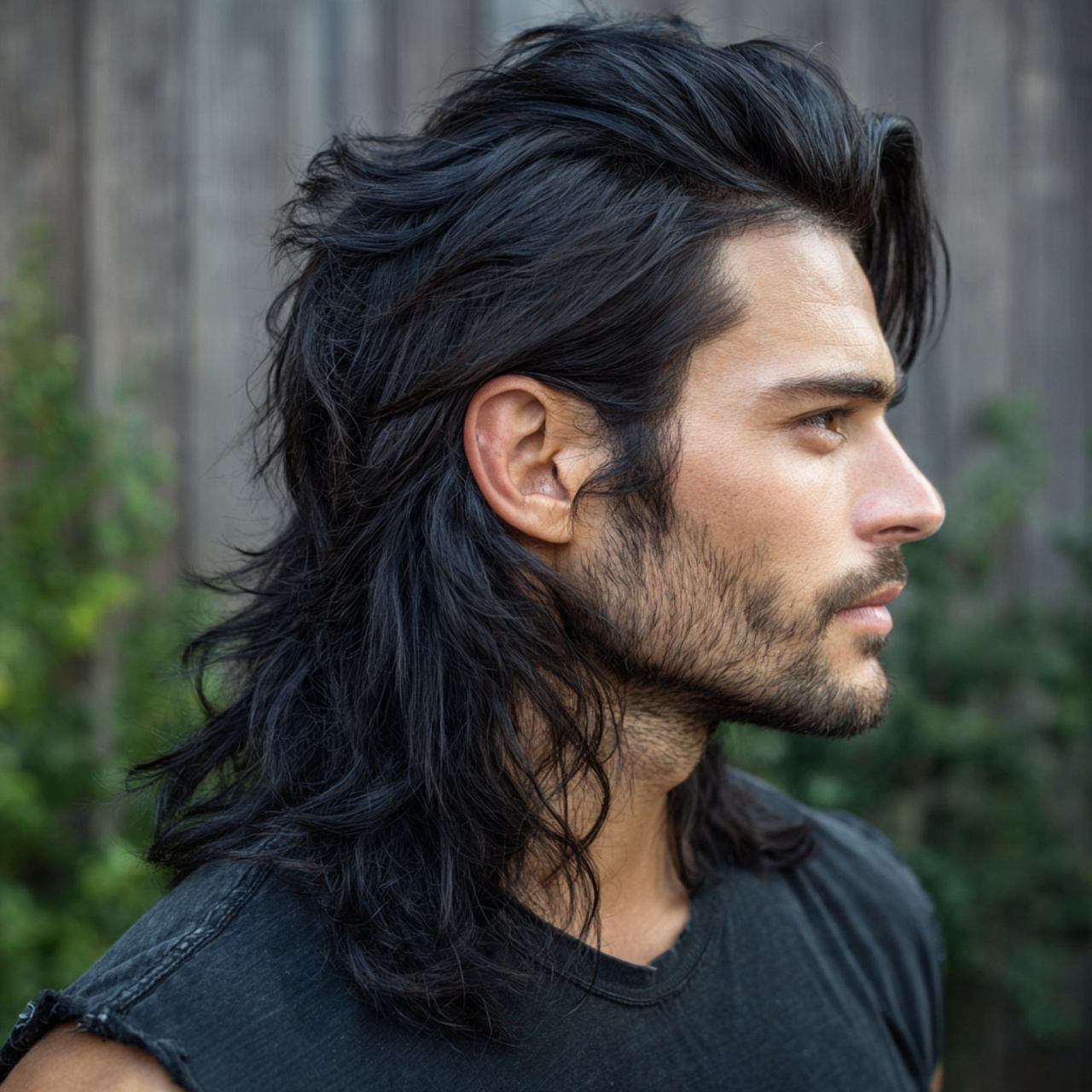 Mullet Wolf Cut: 20 Bold Ideas to Redefine Your Edge 14 attractive men with jet black wolf mullet