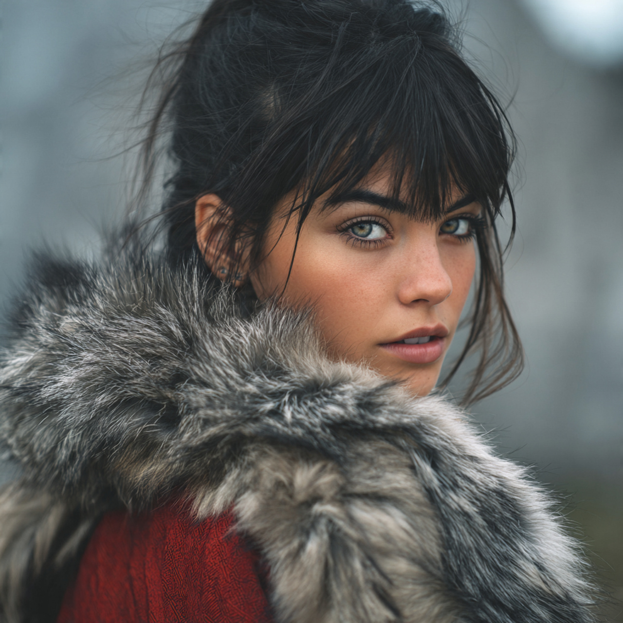 attractive women with long wolf cut with 11