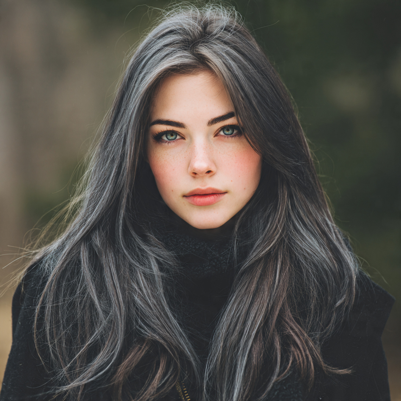 attractive women with long wolf cut with 13