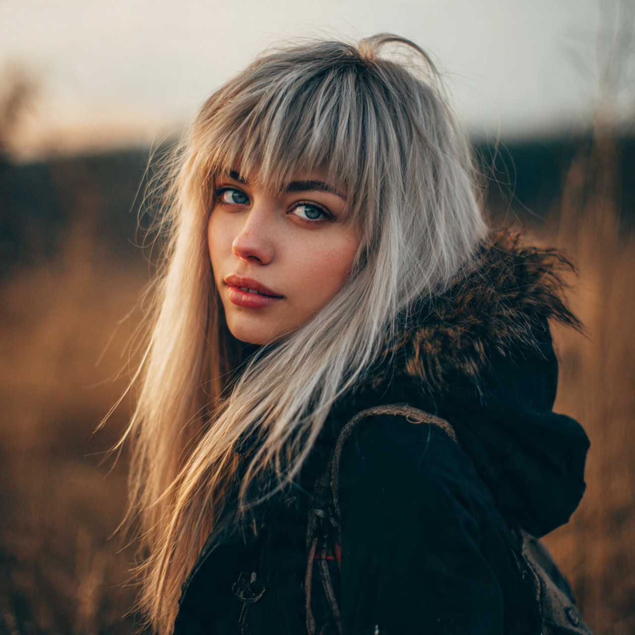 attractive women with long wolf cut with 15