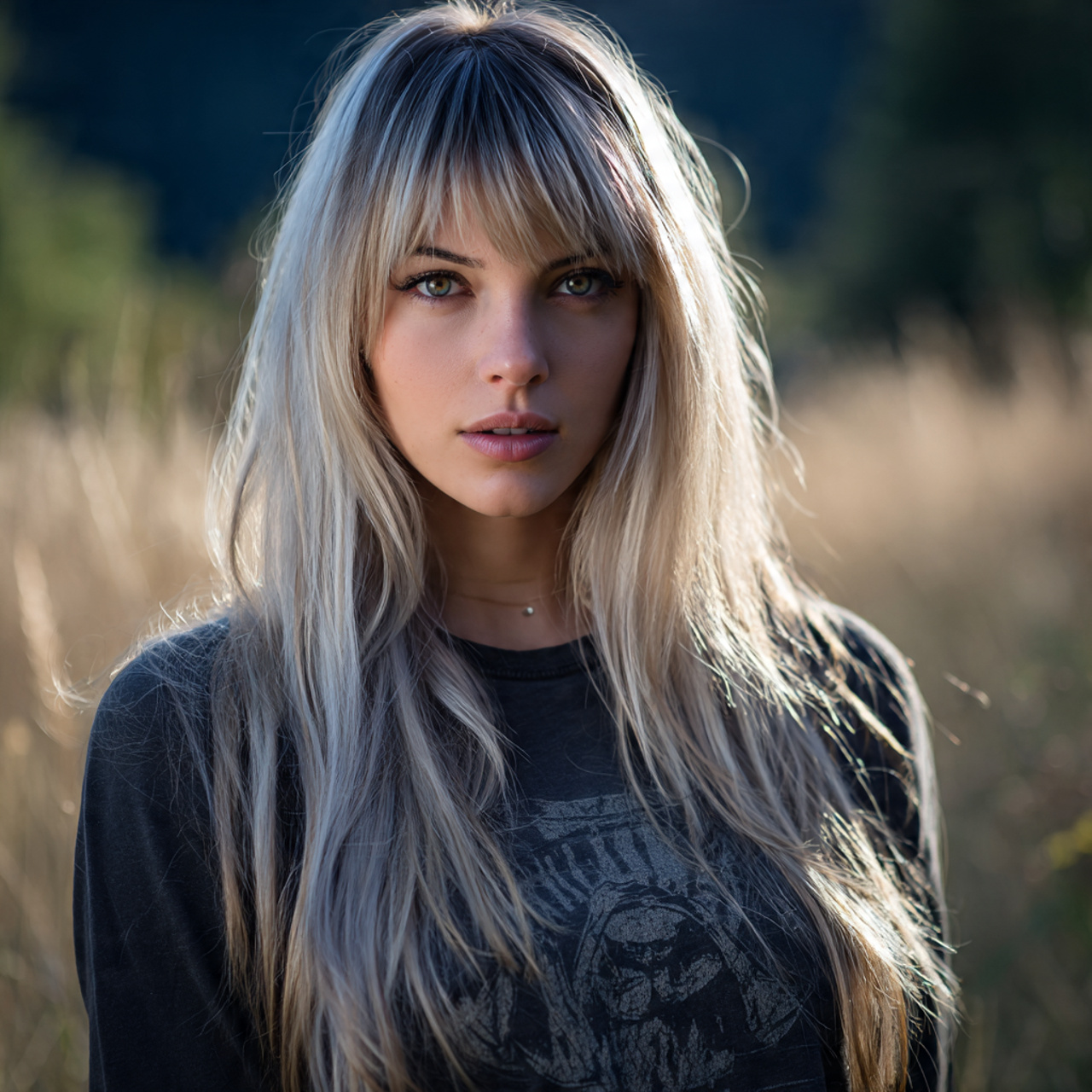 attractive women with long wolf cut with 5