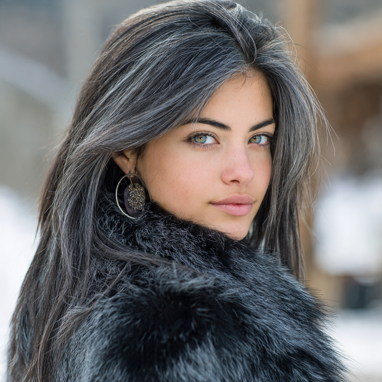 attractive women with long wolf cut with 7