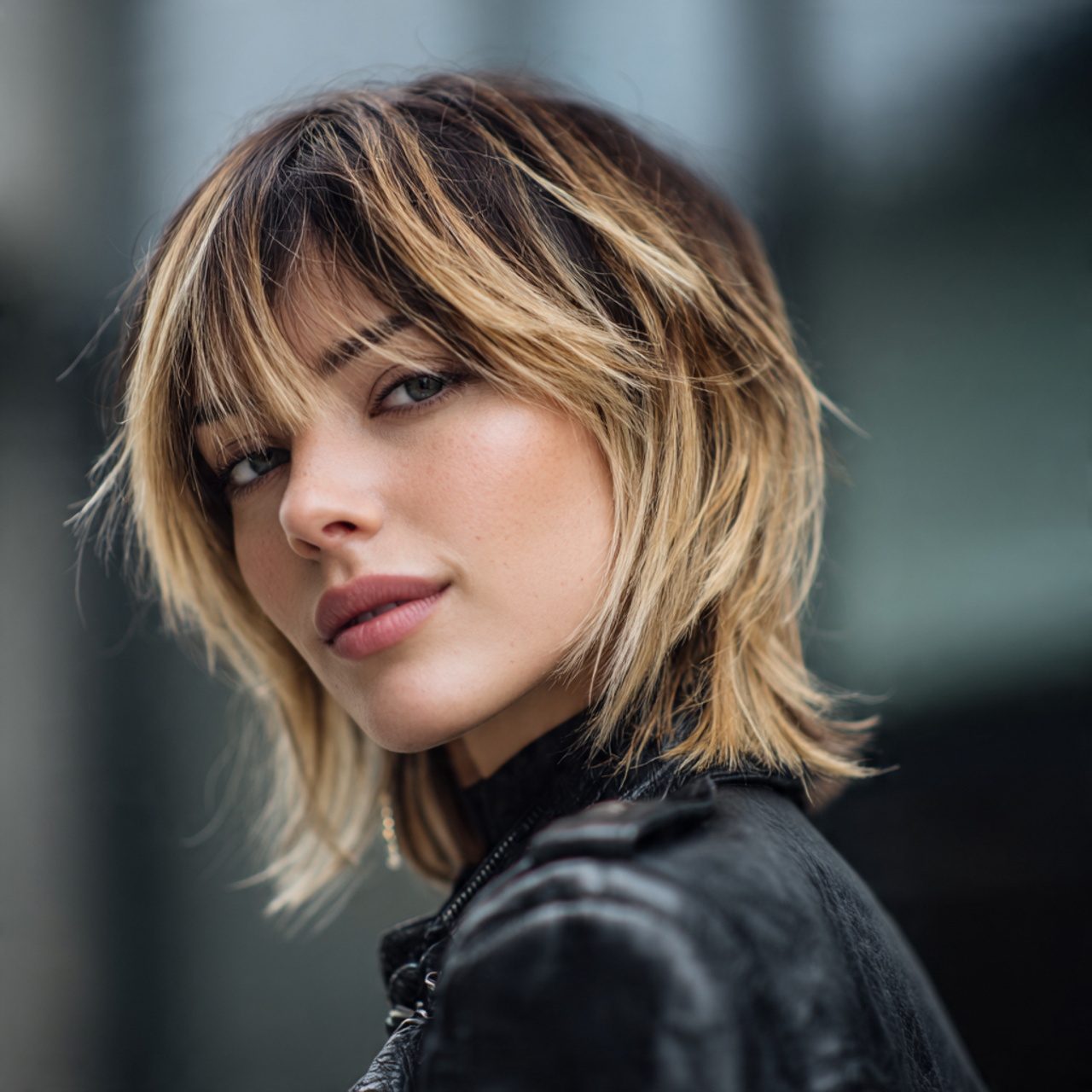 attractive women with long wolf cut with 9