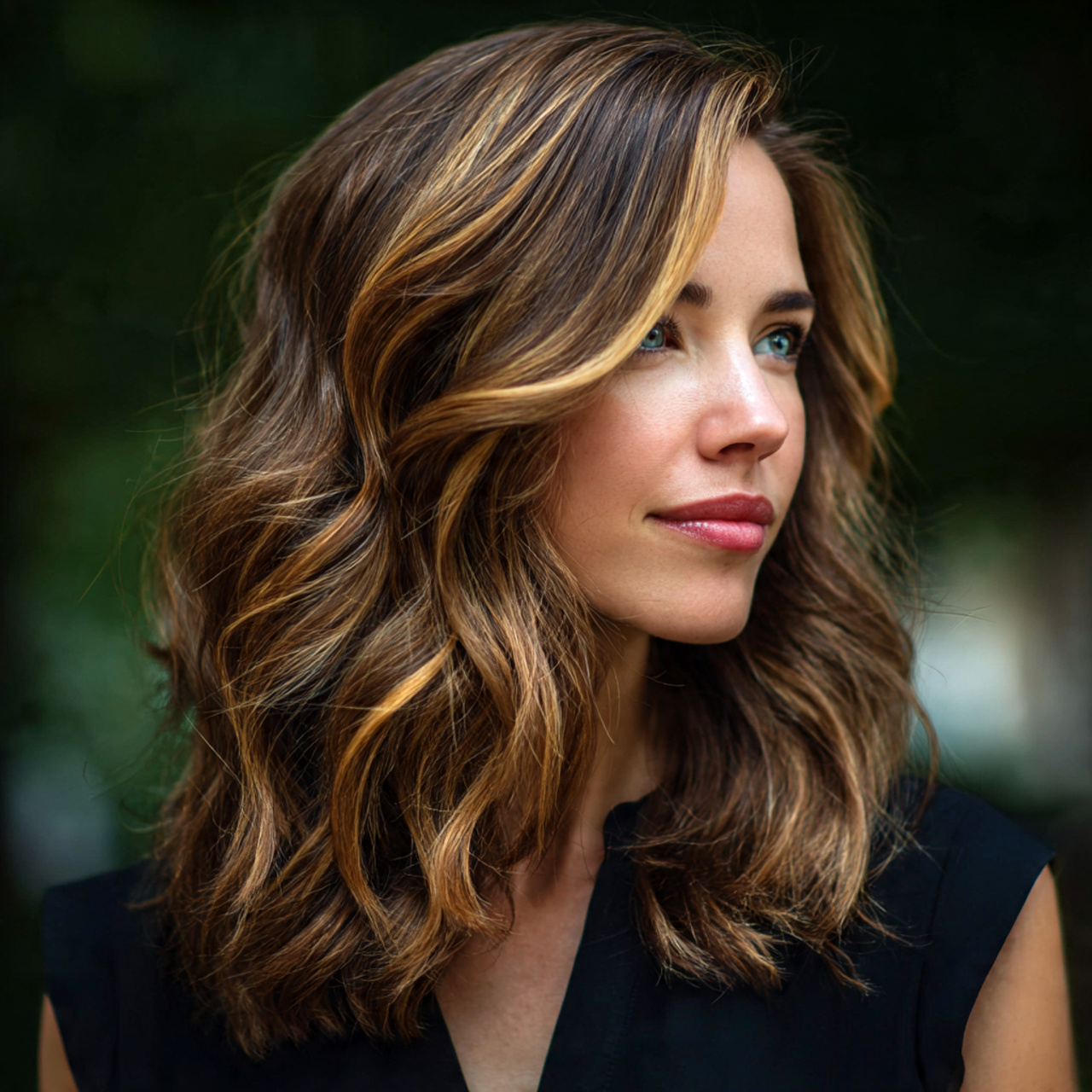 caramel ribbon highlights hairs with beautiful woman