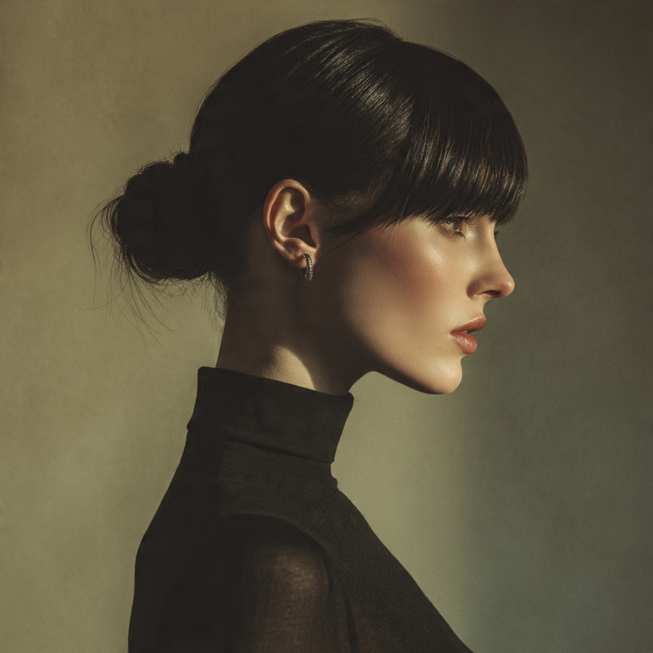 elegant indoor editorial portrait sleek low bun