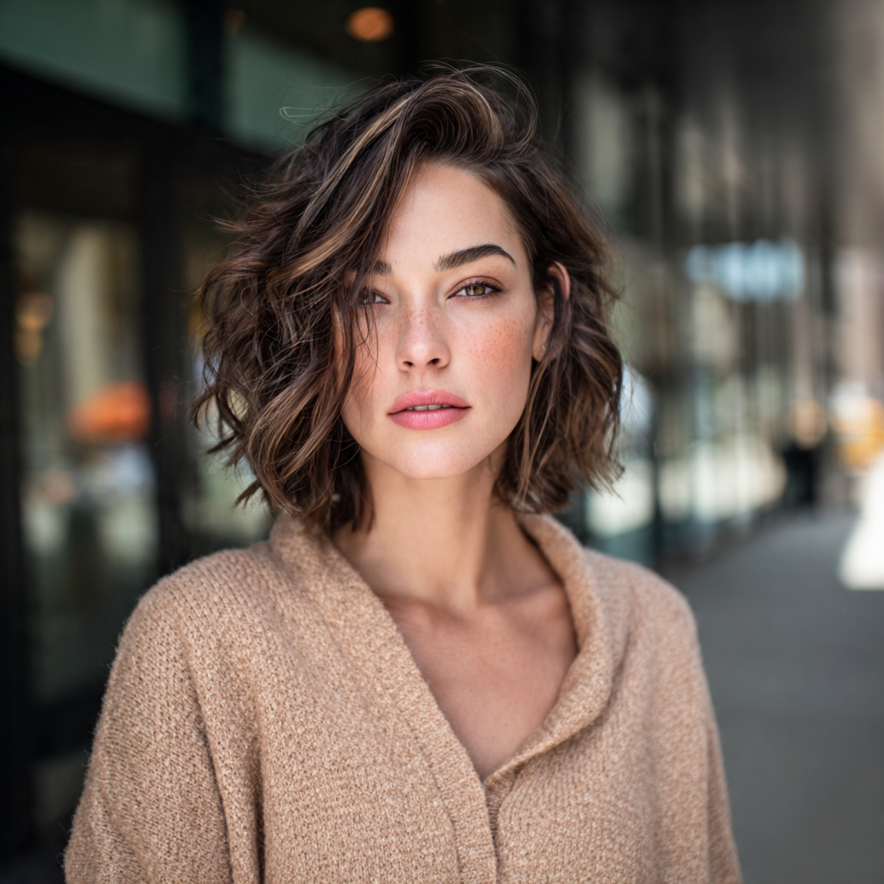 face framing chunky highlights ultra realistic fashion portrait of