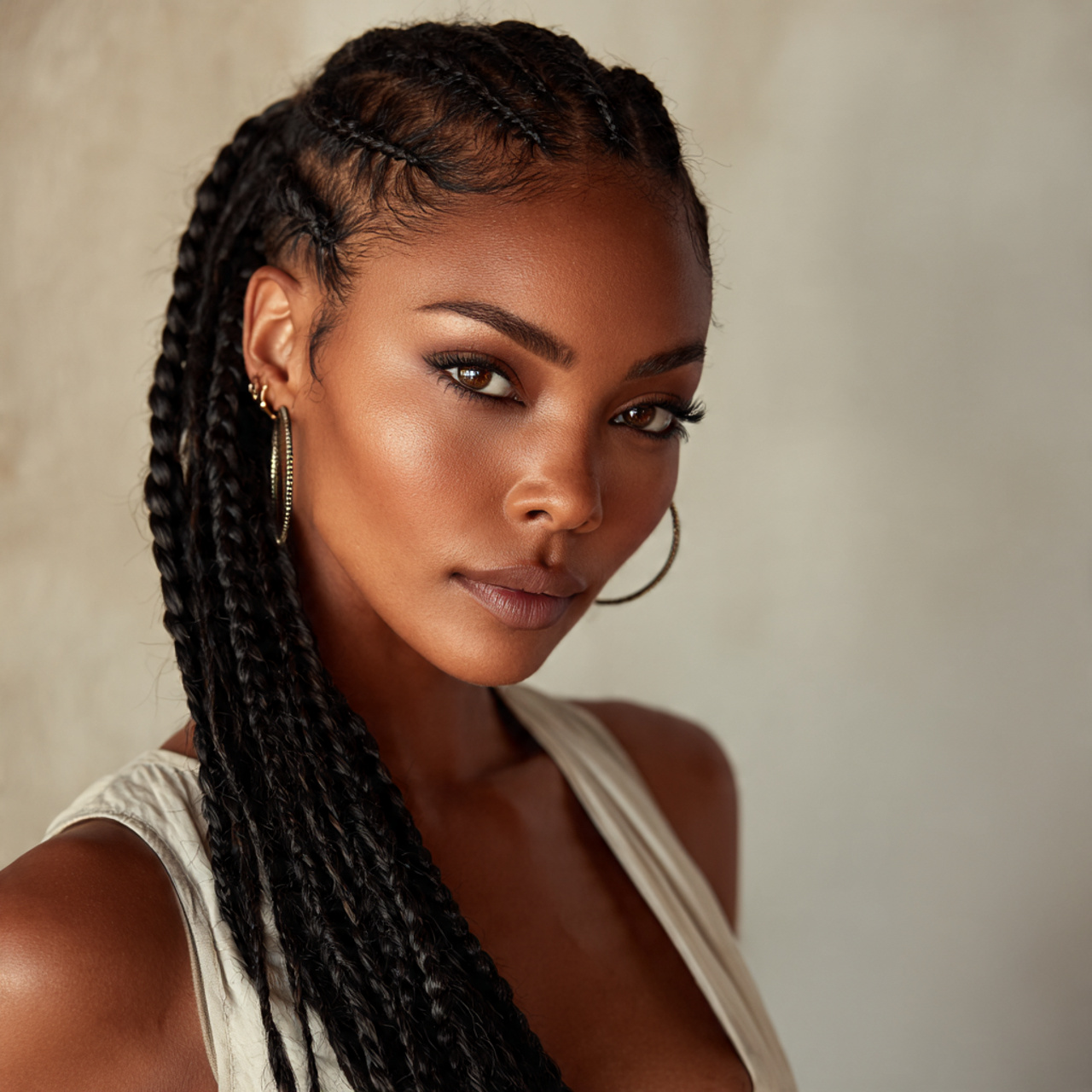 hyper realistic beauty portrait of layered length goddess