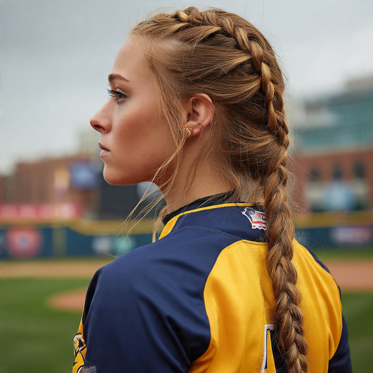 low braided ponytail softball hairstyles for a
