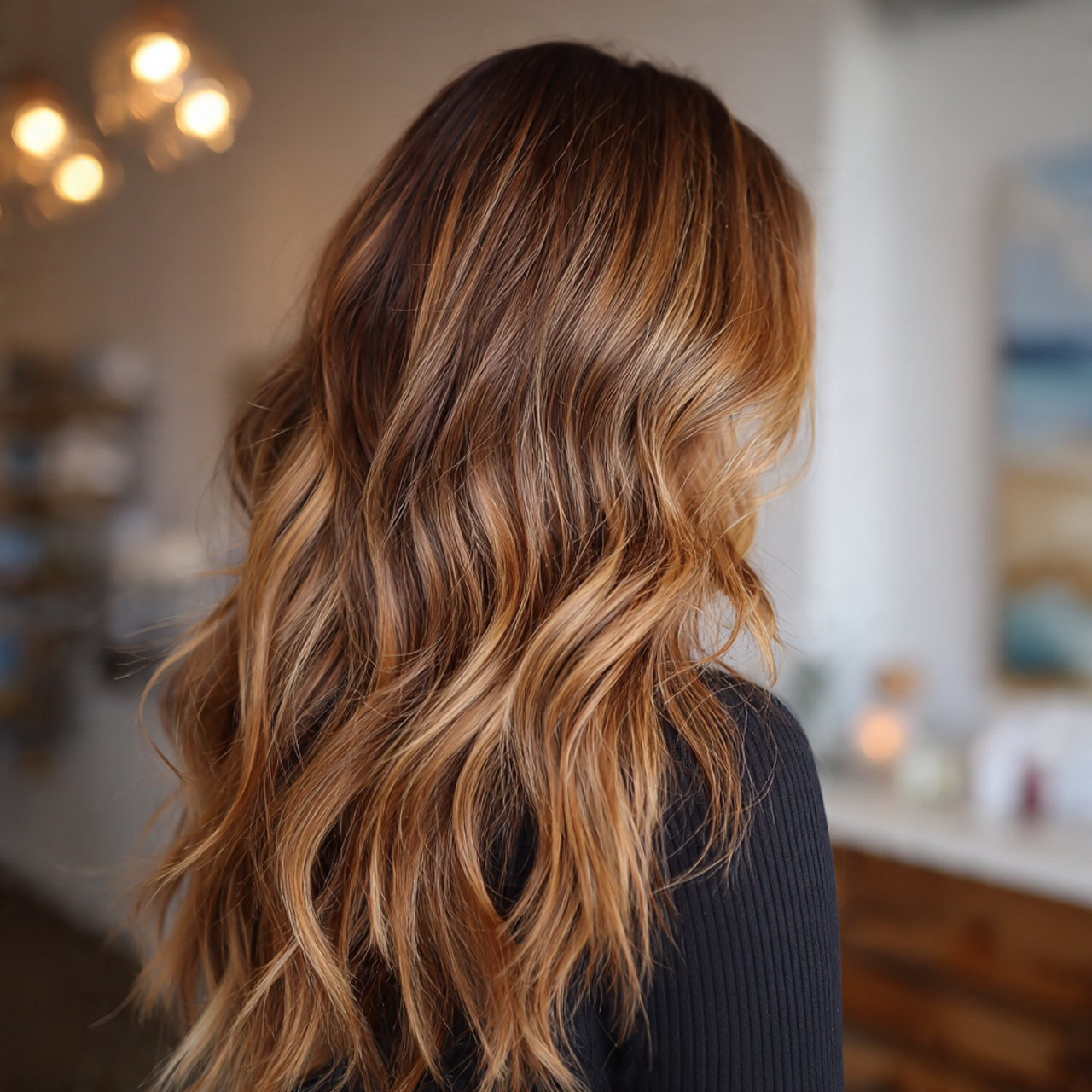 soft caramel melt hair with natural background