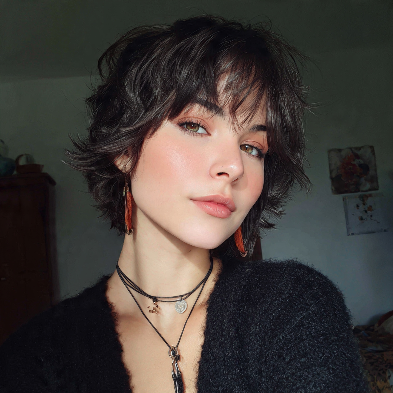 12 Hush Cut: Soft, Layered Hair Trend That Looks Effortless and Modern 10 an attractive women with feathered layer hush cut