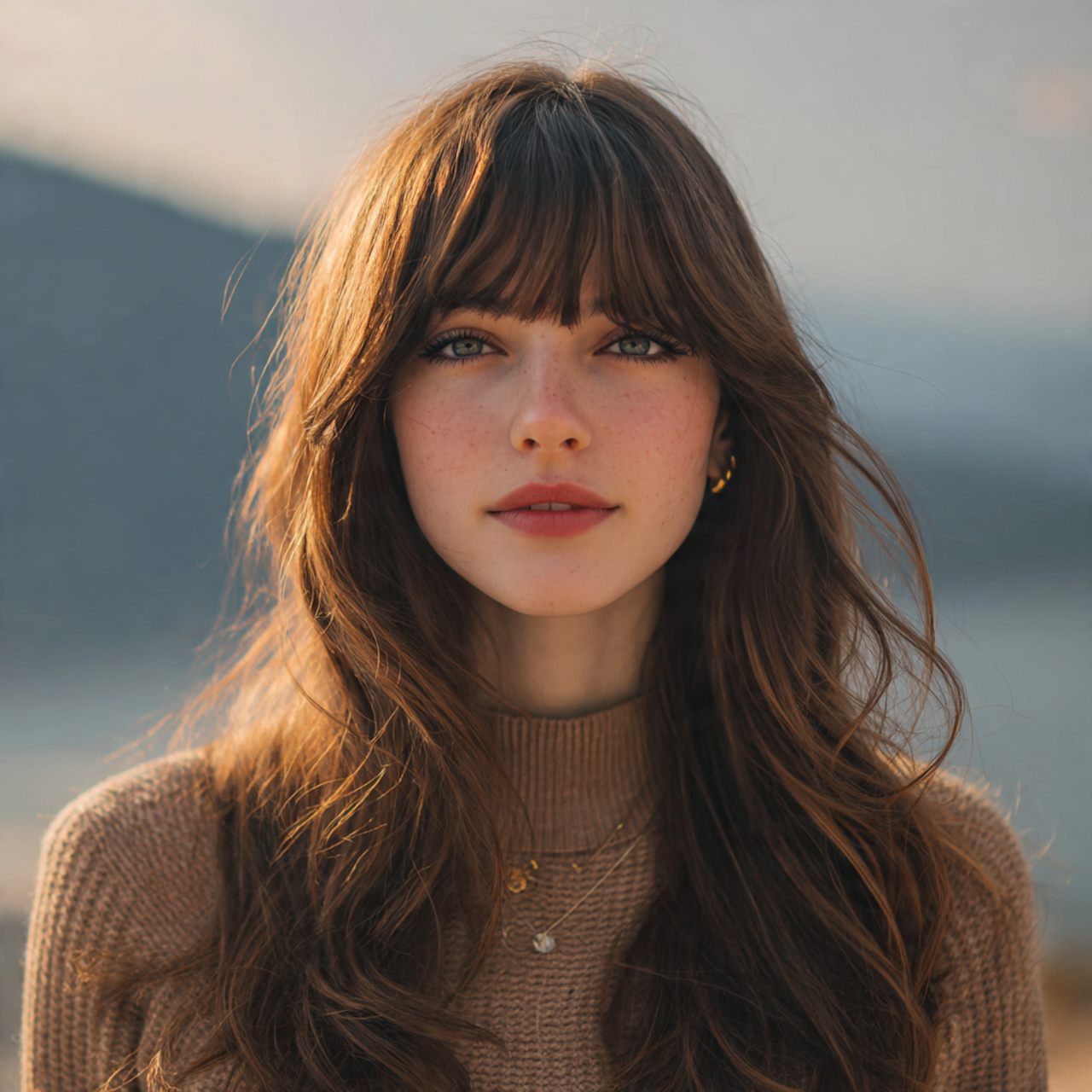 12 Long Hush Cut: Soft, Layered Hair Ideas for a Modern Effortless Look 3 an attractive women with outdoor view having curta 1 1