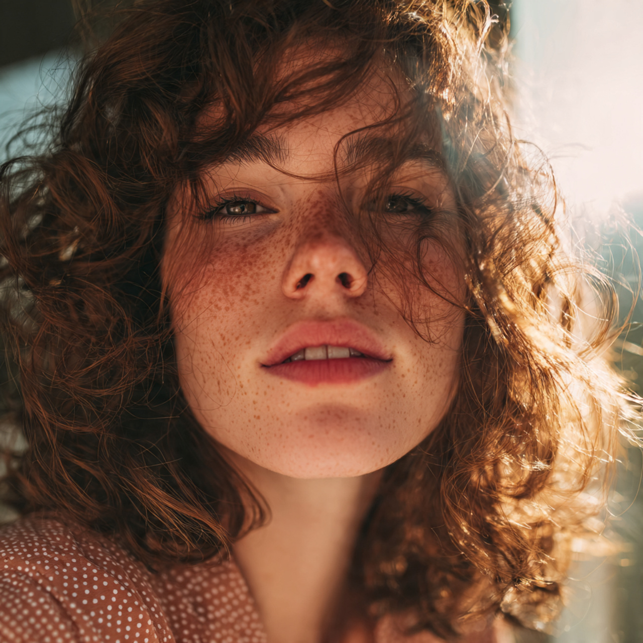 an attractive women with outdoor view having gloss