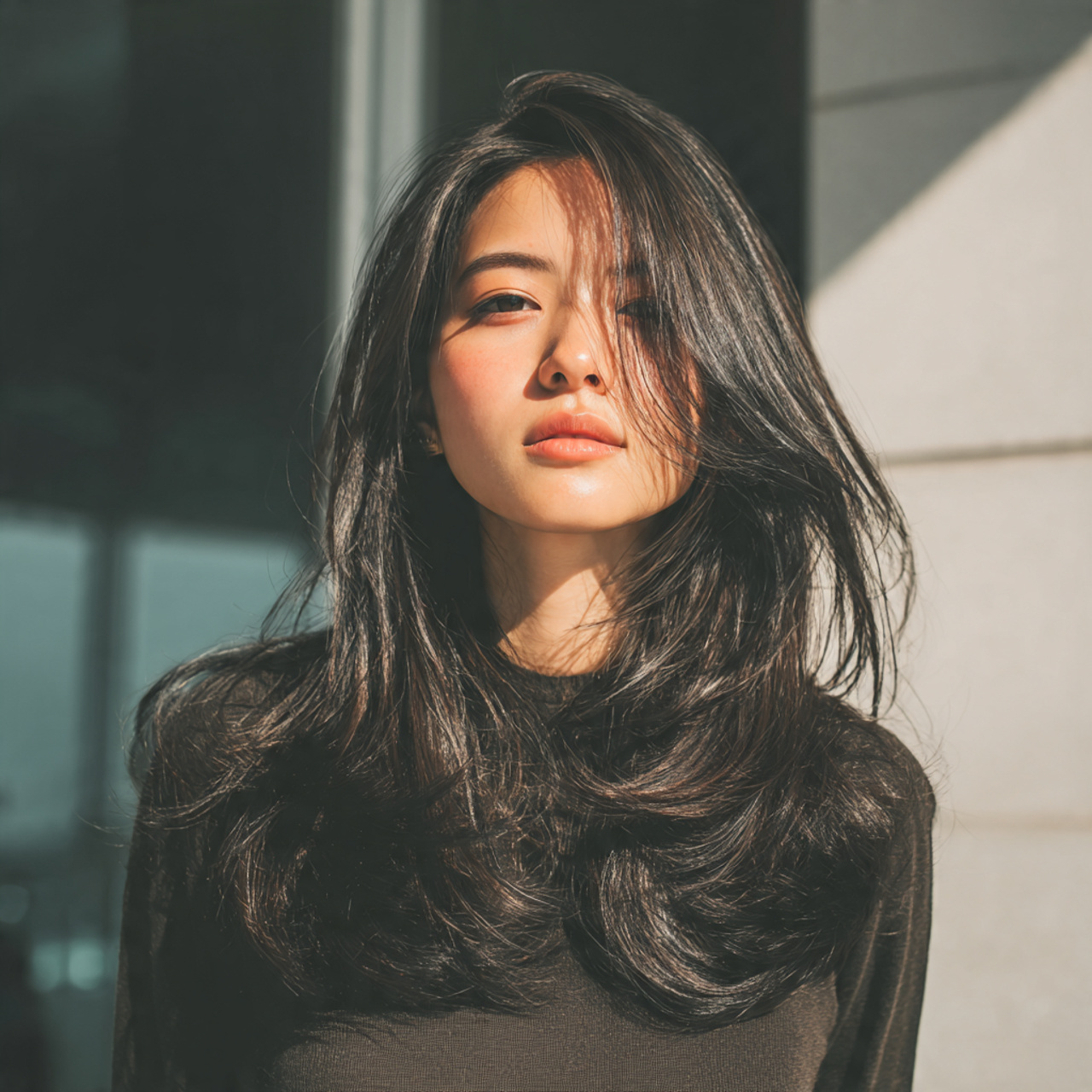 12 Long Hush Cut: Soft, Layered Hair Ideas for a Modern Effortless Look 11 an attractive women with outdoor view having long 1 2