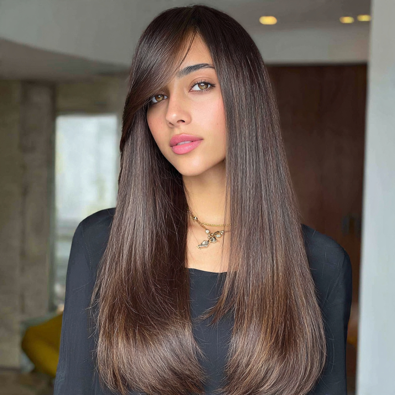 an attractive women with outdoor view having long 4