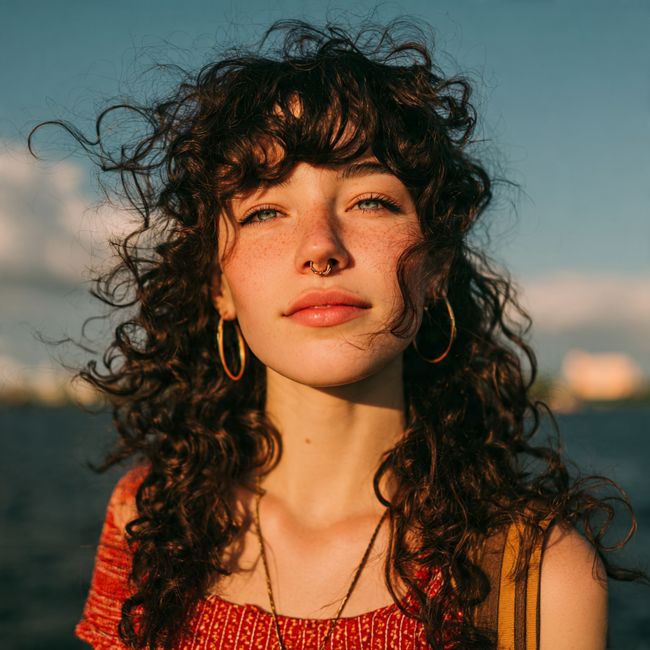 an attractive women having curly shape mullet