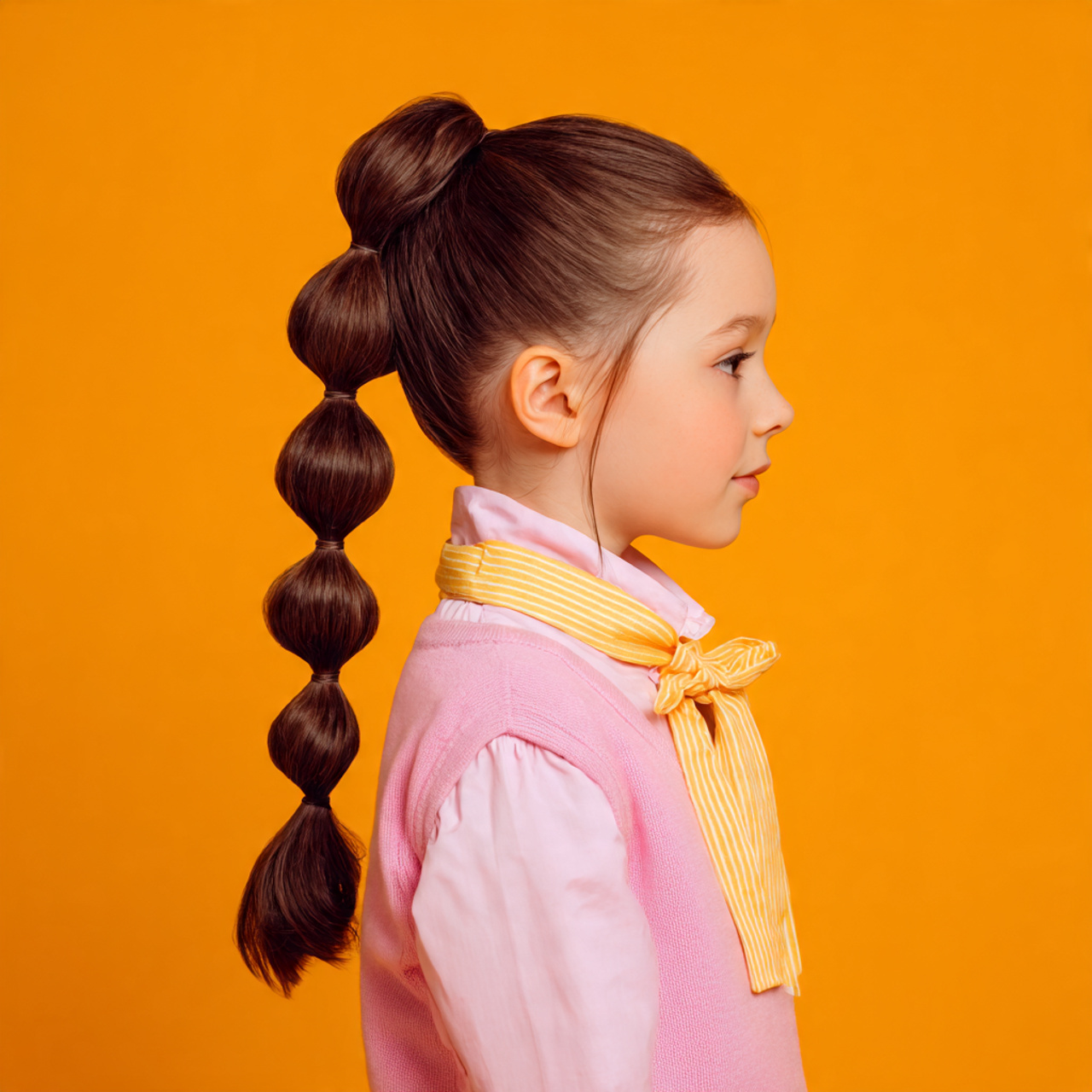 a cute girl having cute easy bubble ponytail hairs