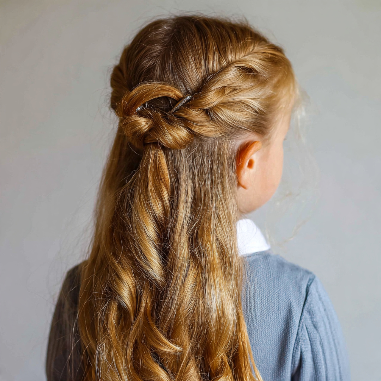 a cute girl having cute easy claw clip half up hai