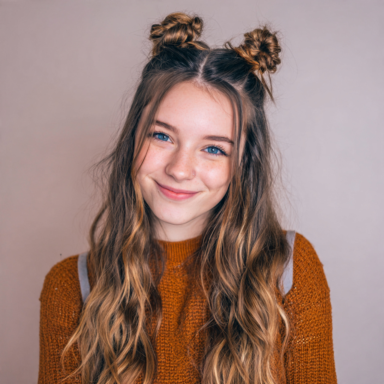 a cute girl having cute easy half up mini bun hair