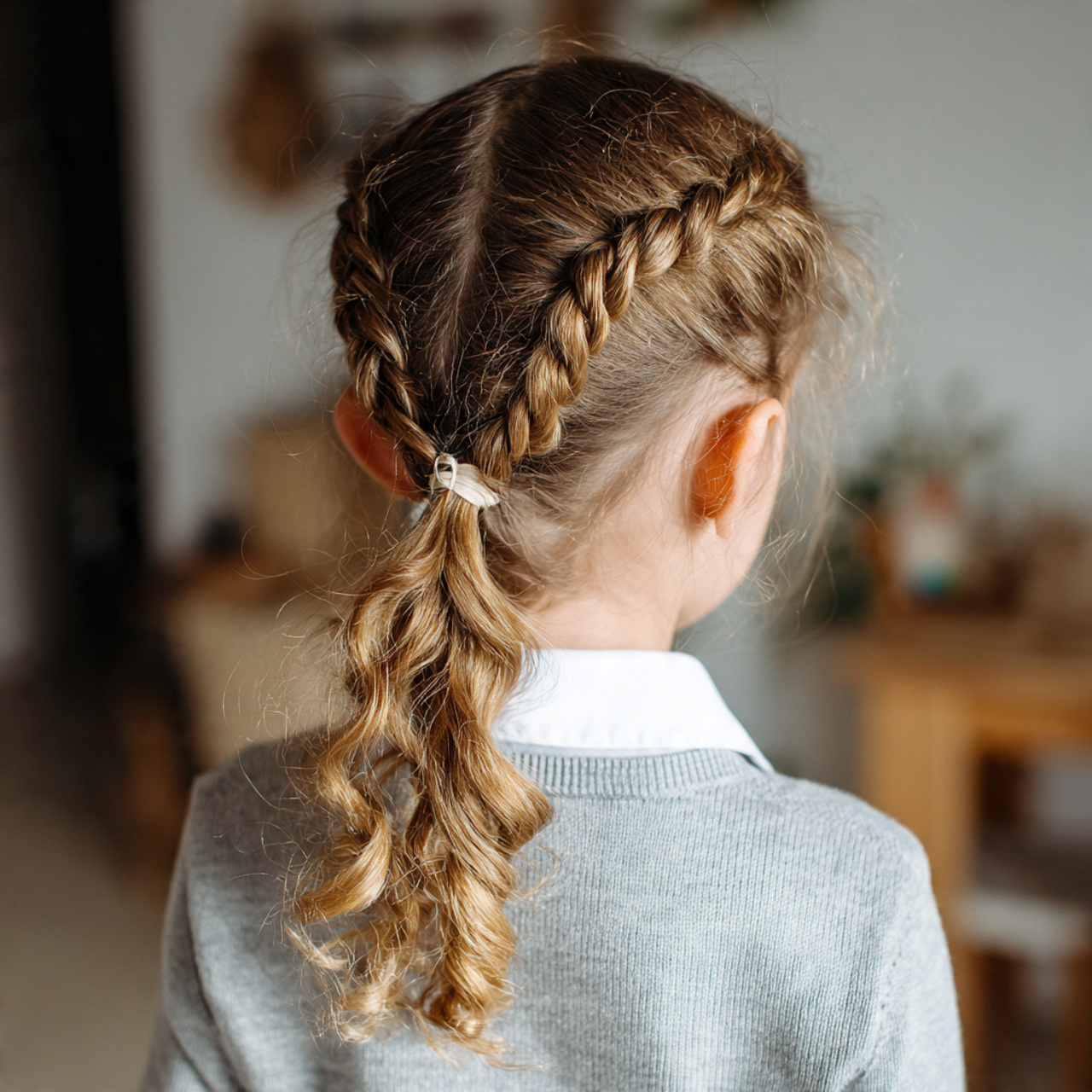 a cute girl having cute easy low twisted ponytail