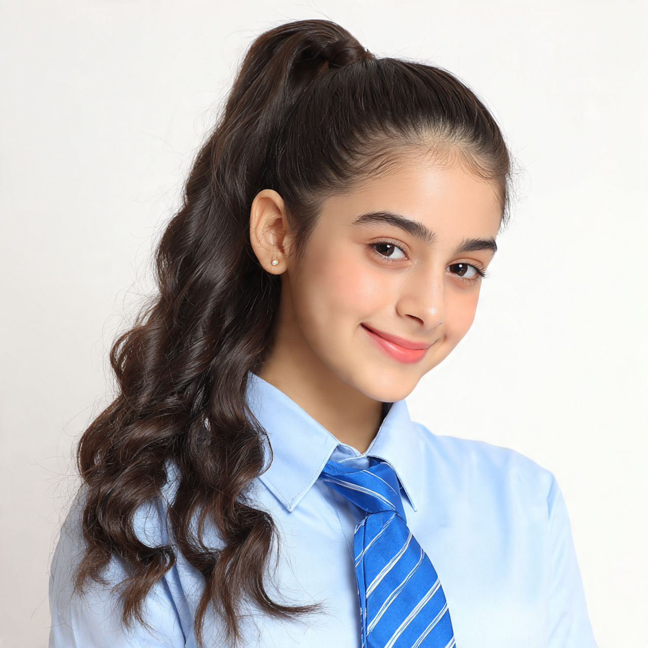 a cute girl having cute easy soft high ponytail ha