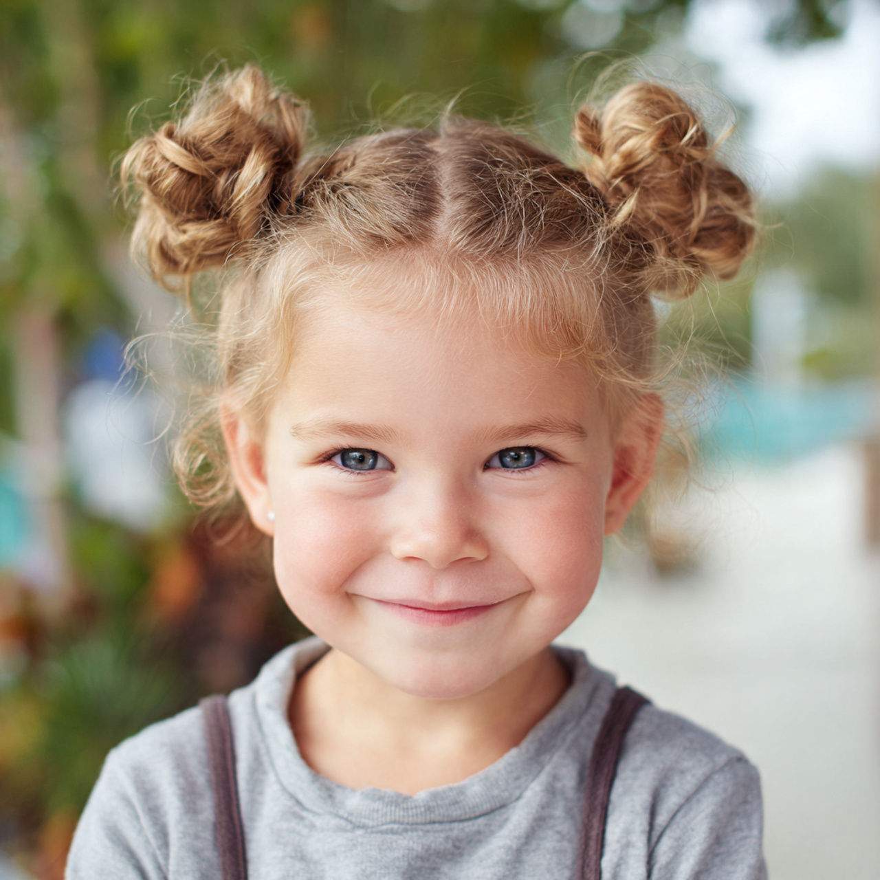 a cute kid having cute easy half up double buns ha
