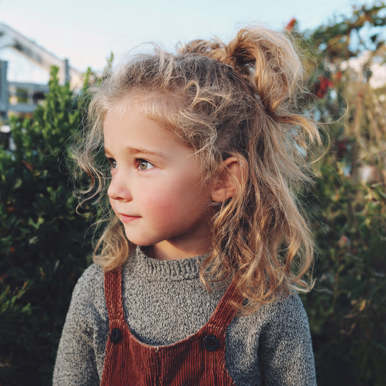 a cute kid having cute easy half up mini ponytail