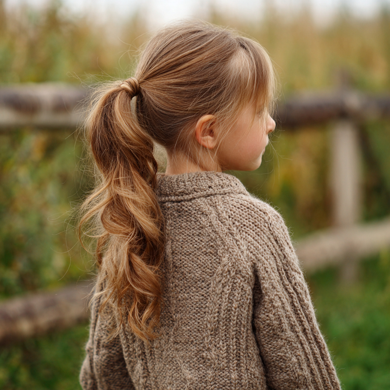a cute kid having cute easy low twisted ponytail h