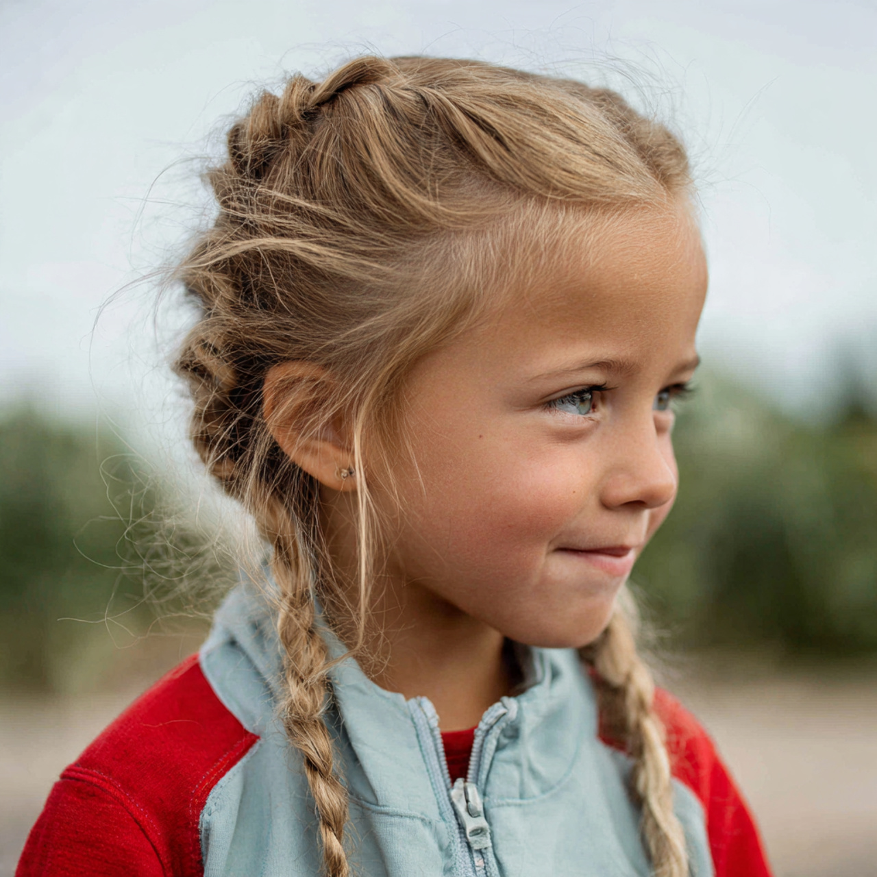 a cute kid having cute easy mini braids with loose