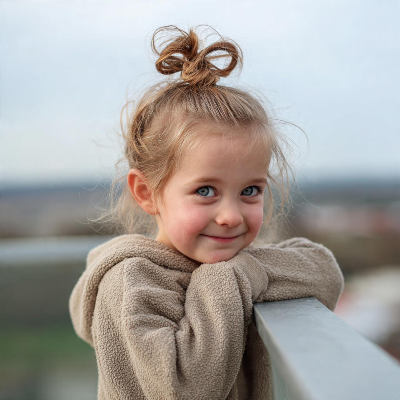 a cute kid having cute easy top knot bun hairstyle