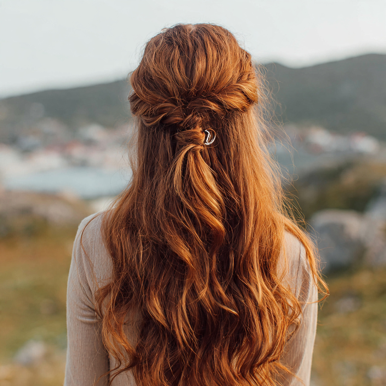a cute women having twisted half up style hair wit