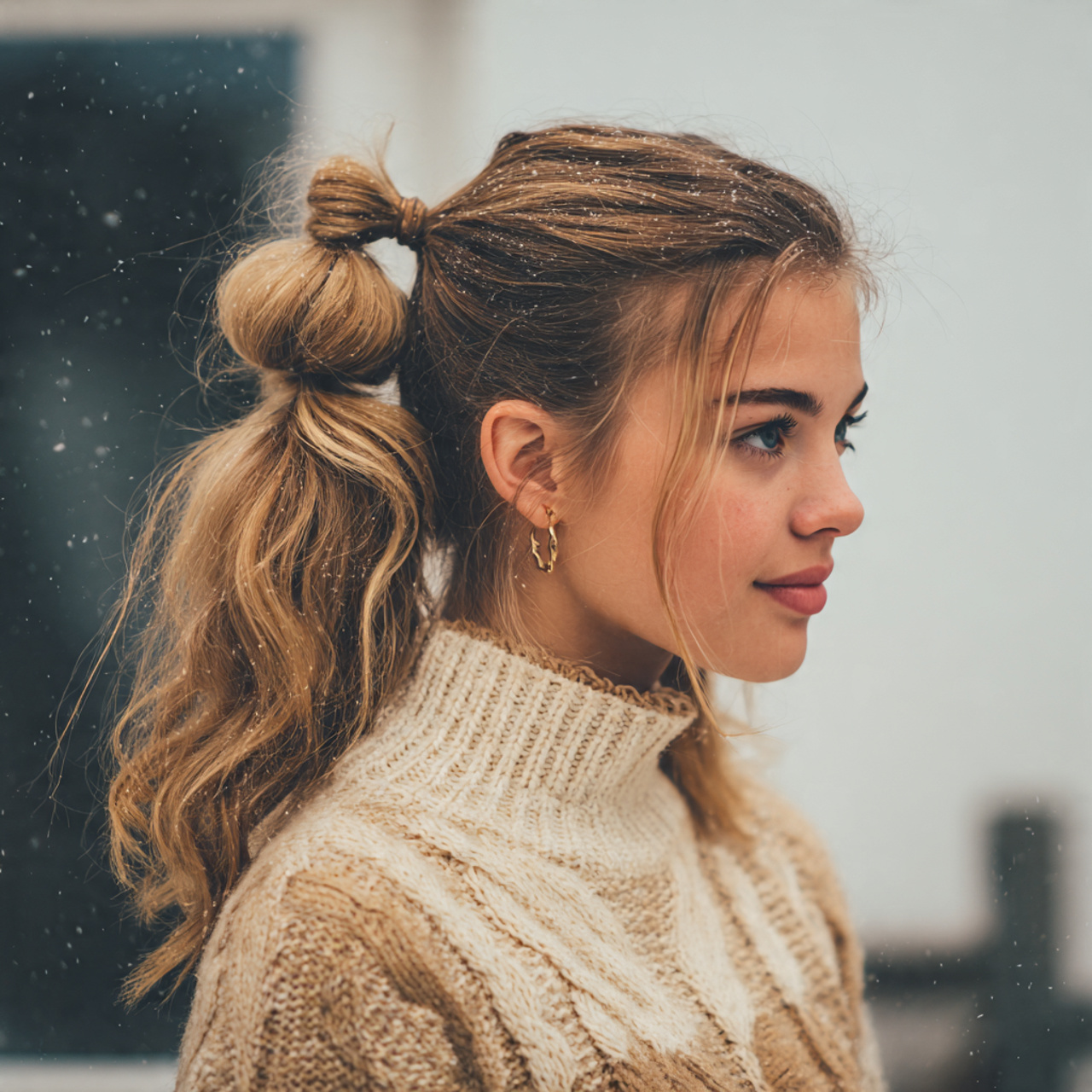 a girl having easy school bubble ponytail hairstyl