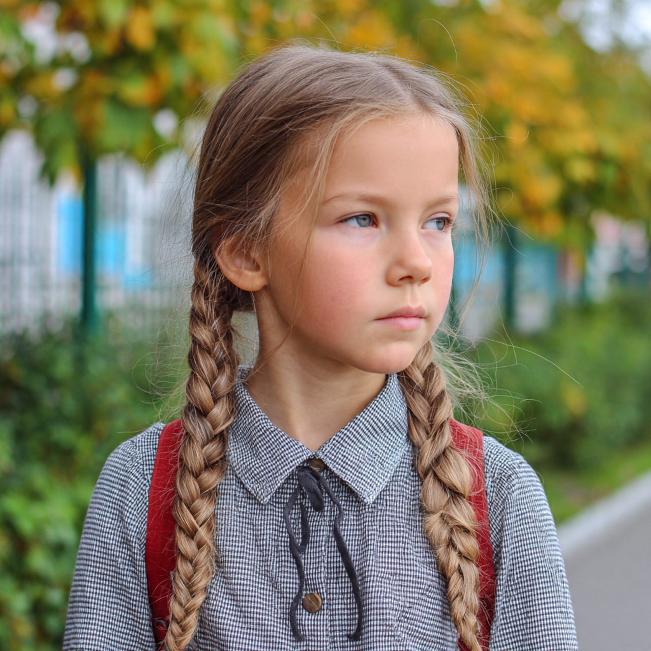 a girl having easy school double braided pigtails