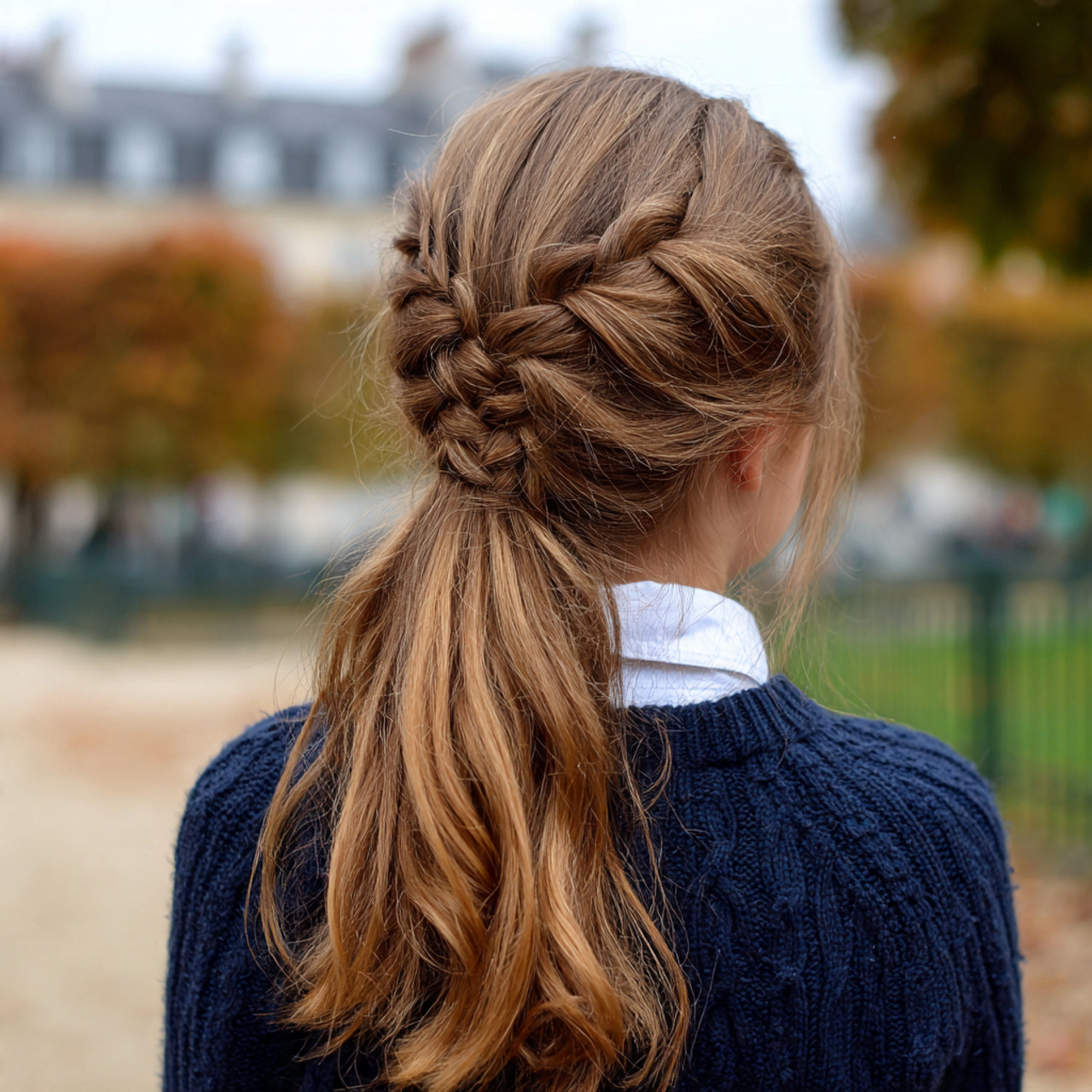 a girl having easy school twisted half ponytail ha