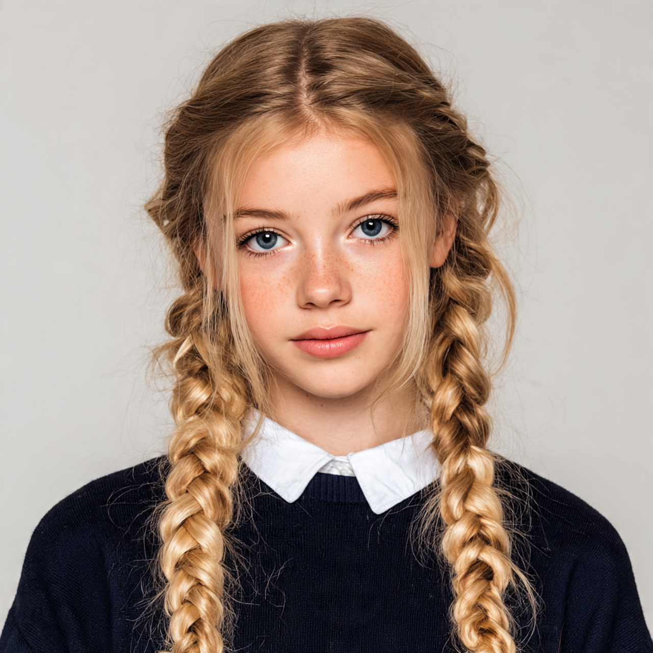 a school teen having easy double braids hairstyles