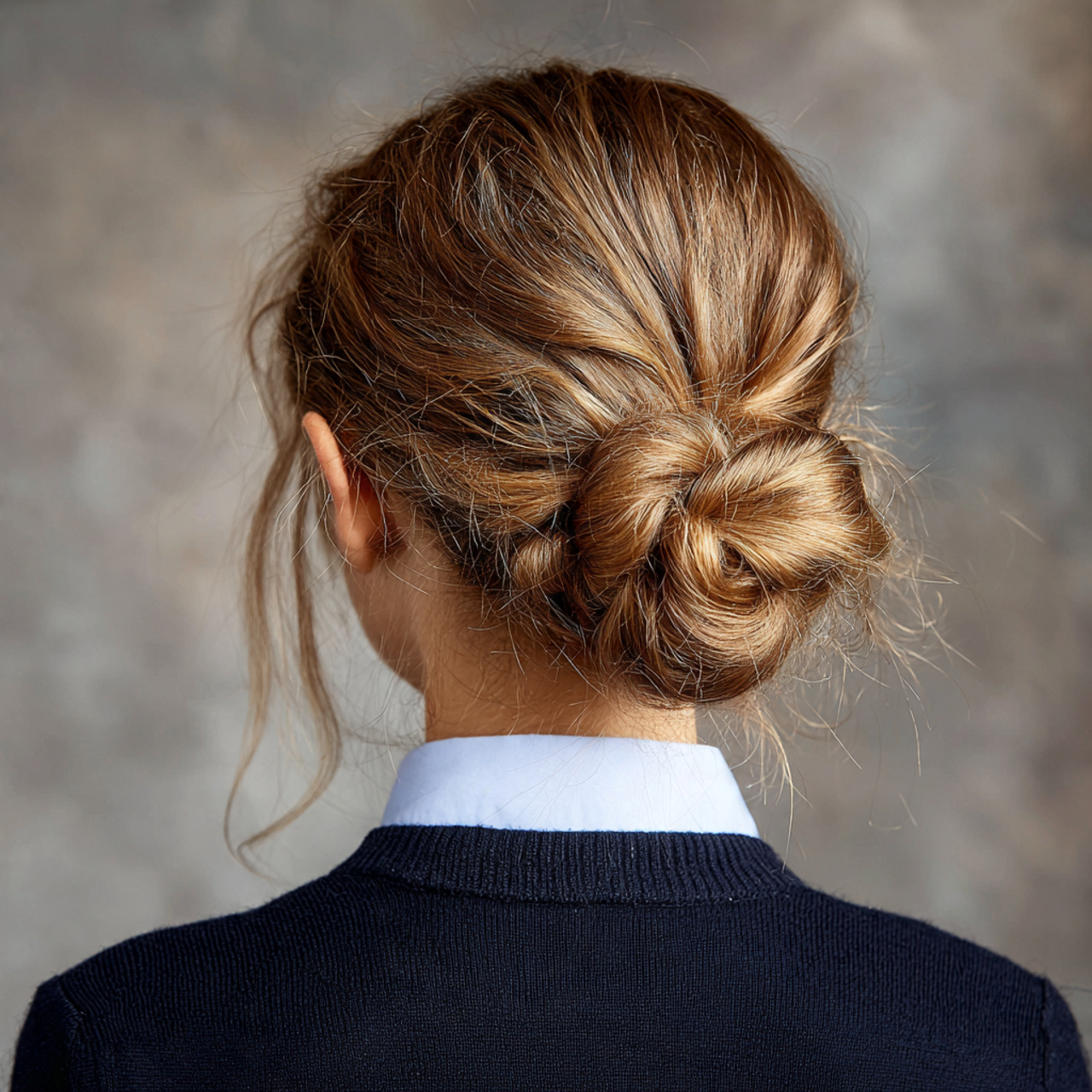 a school teen having easy low bun hairstyles with