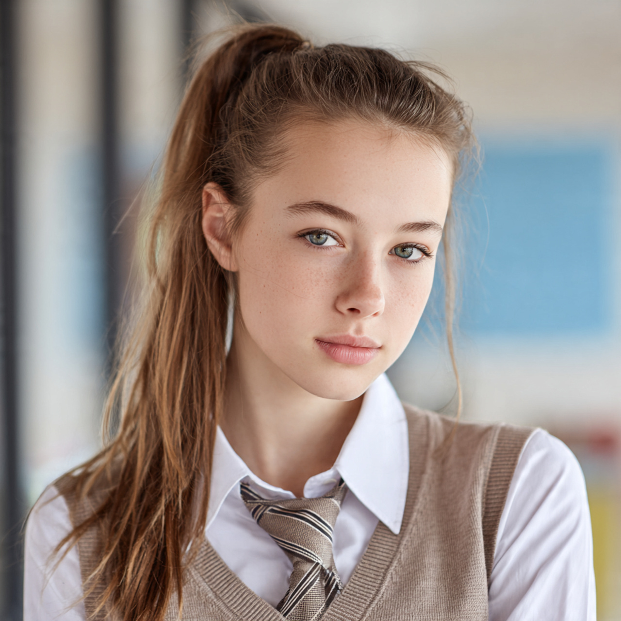 a school teen having easy low loose ponytail hairs